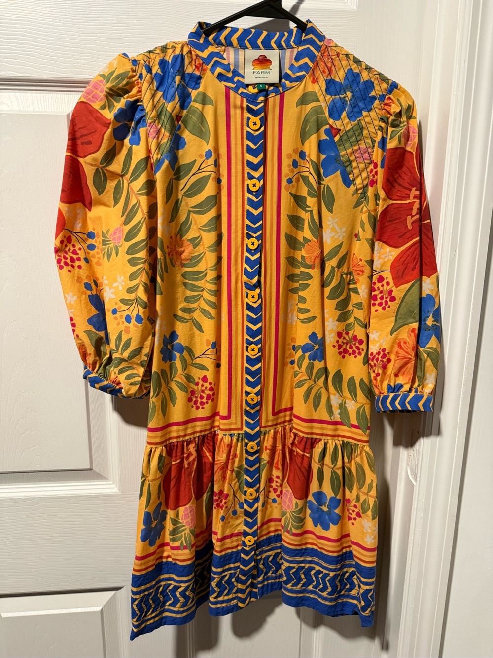FARM Rio Yellow & Blue Printed Button-Up Blouse - Picture 2 of 3